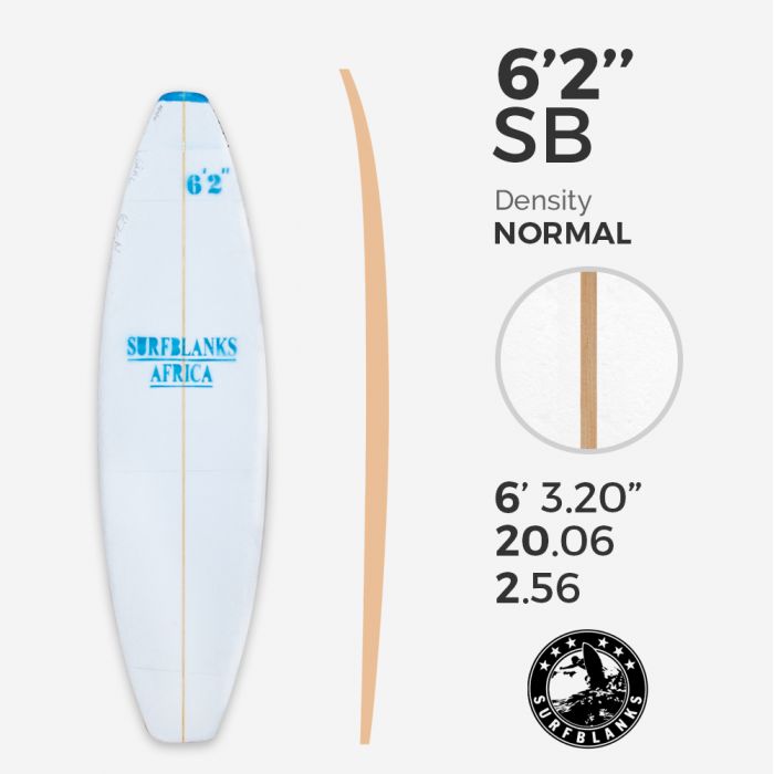 6'2'' SB Shortboard - Blue Density - latte 4mm Obs SURFBLANKS