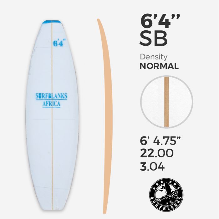 6'4'' SB Shortboard - Blue Density - 4mm Obs stringer, SURFBLANKS