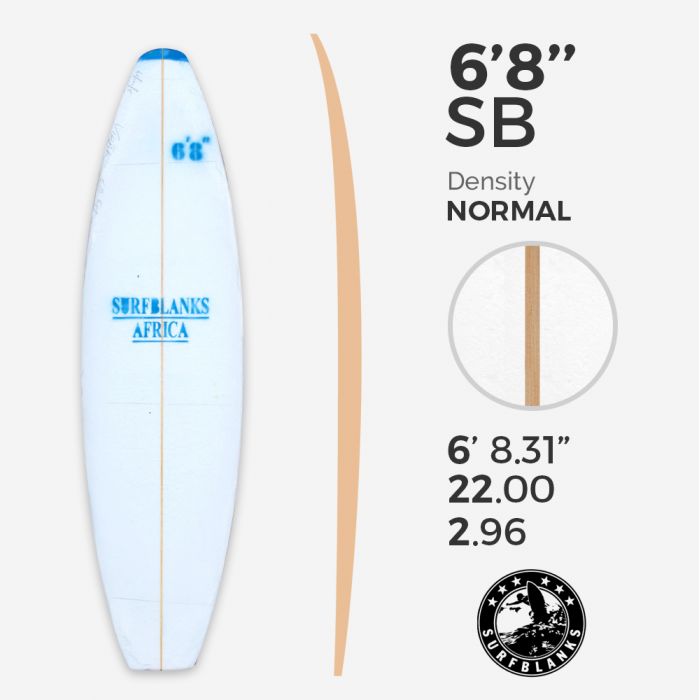 6'8'' SB Shortboard - Blue Density - latte 4mm Obs SURFBLANKS