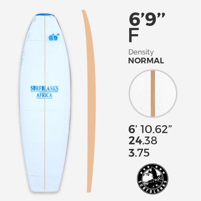 6'9'' F Fish- Blue Density - latte 4mm Obs SURFBLANKS