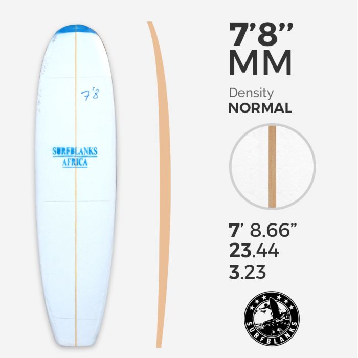7'8'' MM FAT Egg / Evolutive - Blue Density - 6mm Obs stringer, SURFBLANKS