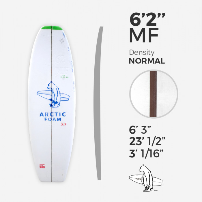 6'2'' MF Fish - Green density,  stringer1/8'' Dyed Basswood Brown, ARCTIC FOAM