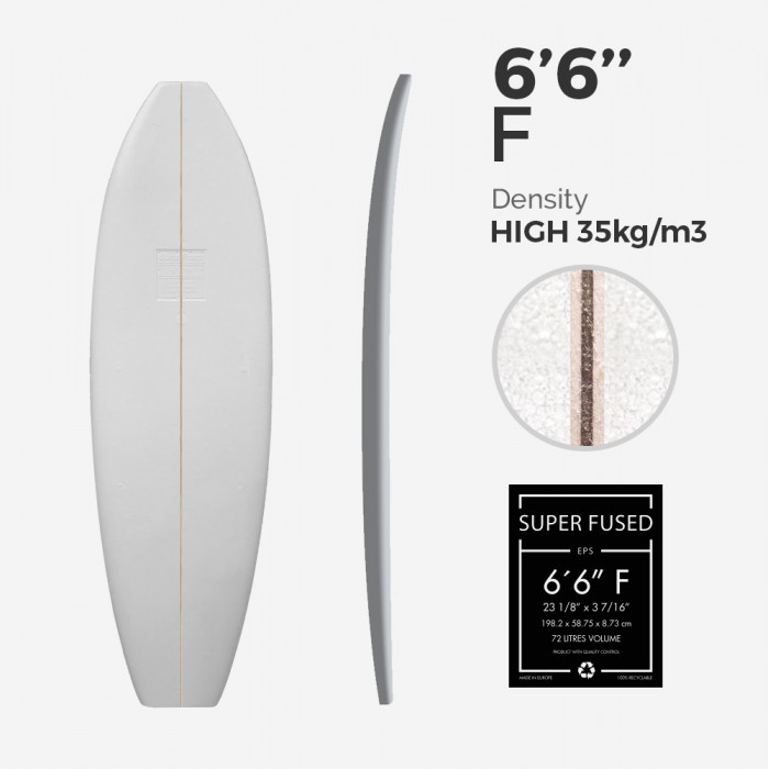 EPS Foam Super Fused 6'6'' Fish, 1/8'' Ply stringer