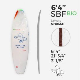 6'4'' SBF Shortboard - BIO FOAM Green density - 1/8'' Ply stringer, ARCTIC FOAM
