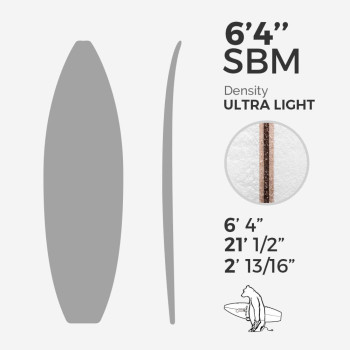 6'4'' SBM Shortboard - Orange ultra light density - latte 1/8" Ply, ARCTIC FOAM