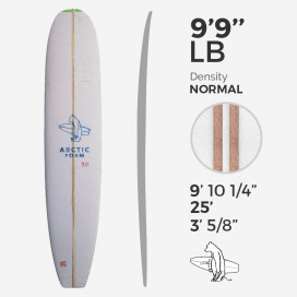 9'9'' L Longboard, Green density - 2 costillas de 1/4'' Red Cedar, ARCTIC FOAM