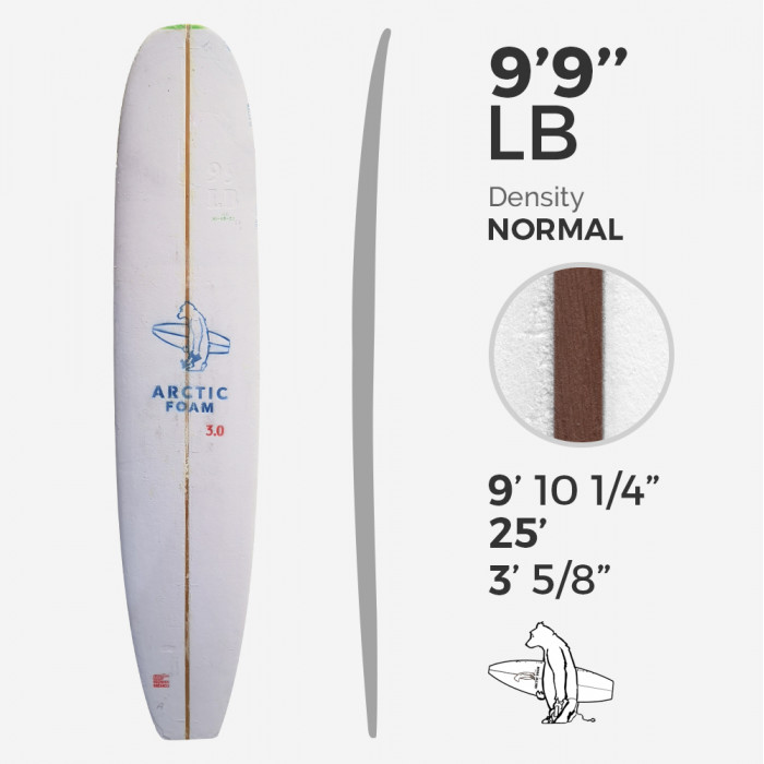 9'9'' L Longboard, Green density - 5/8'' Red Cedar, ARCTIC FOAM