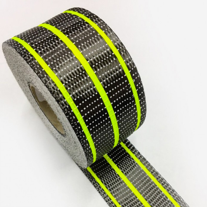 Bande de renfort hybride fibre de verre et carbone - fils jaune fluo, largeur 65mm