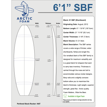 6'1'' SBF Shortboard - Green density - costilla 1/8'' Ply, ARCTIC FOAM