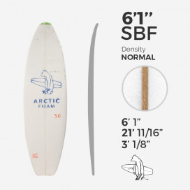 6'1'' SBF Shortboard - Green density - latte 1/8'' Ply, ARCTIC FOAM