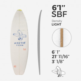 6'1'' SBF Shortboard - Yellow light density - 1/8'' Ply stringer, ARCTIC FOAM