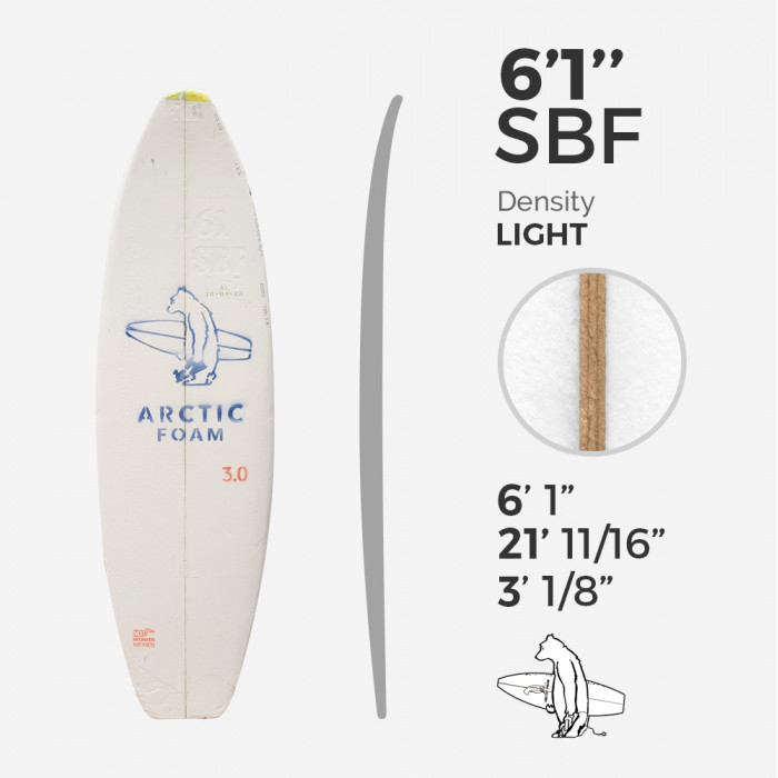 6'1'' SBF Shortboard - Yellow light density - costilla 1/8'' Ply, ARCTIC FOAM