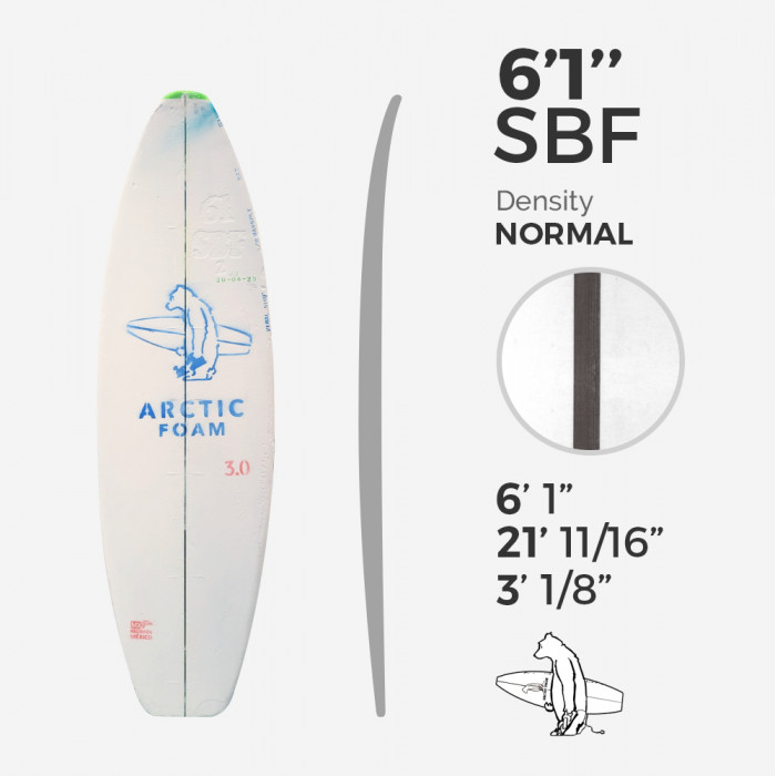 6'1'' SBF Shortboard - Green density - costilla 1/8'' 1/8'' Black/Black/Black Ply, ARCTIC FOAM