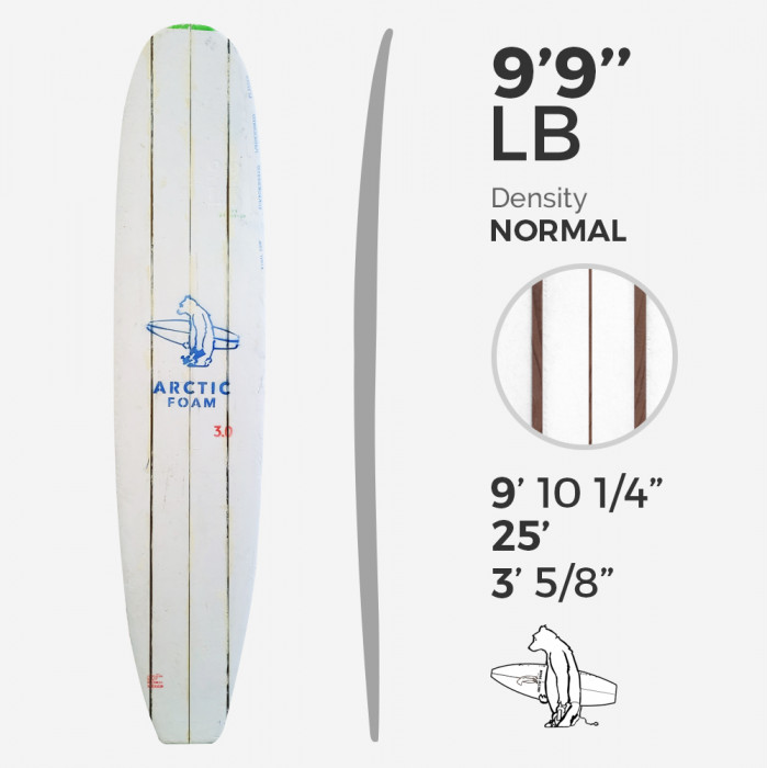 9'9'' LB Longboard - Green density - Triple stringers, ARCTIC FOAM