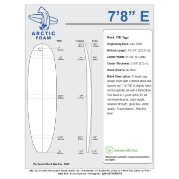 7'8'' E Egg - Green density - 1/4'' Dark Brown Thermo Basswood stringer, ARCTIC FOAM