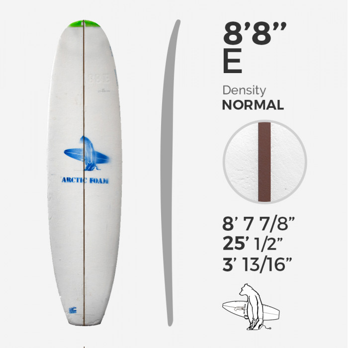 8'8'' MALIBU ARCTIC Foam - 1/4 Dark Brown Thermo Basswood stringer, ARCTIC FOAM