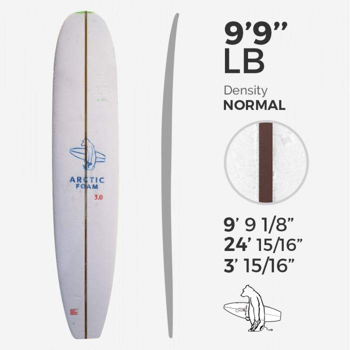 9'9'' L Longboard, Green density - costilla de 3/8'' Dark Brown Thermo Basswood, ARCTIC FOAM