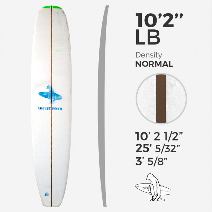 10'2'' LB Longboard - Green density - latte 1/2'' red cedar,, ARCTIC FOAM