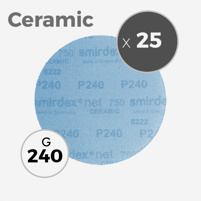 25 discos abrasivos Smirdex net 750 ceramic- diámetro 150mm - grano 240