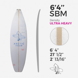 6'4'' SBM Tow-in Shortboard - 1/2" Basswood - Silver density, ARCTIC FOAM