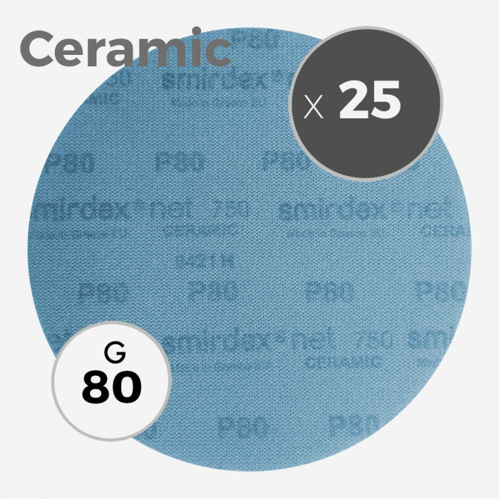 25 discos abrasivos Smirdex net 750 ceramic- diámetro 200mm - grano 80