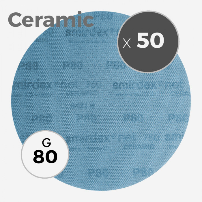 Caja de 50 discos abrasivos Smirdex net 750 ceramic- diámetro 200mm - grano 80