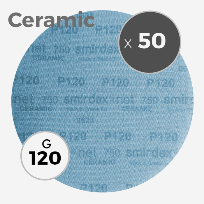 Caja de 50 discos abrasivos Smirdex net 750 ceramic- diámetro 200mm - grano 120