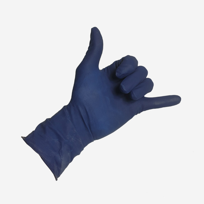 Par de guantes en latex con resistencia elevada a productos quimicos, color azul, talla Medium