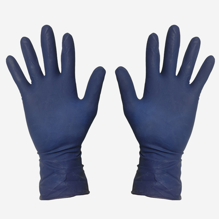 Par de guantes en latex con resistencia elevada a productos quimicos, color azul, talla Medium