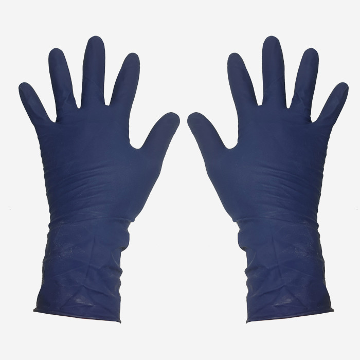 Par de guantes en latex con resistencia elevada a productos quimicos, color azul, talla Medium