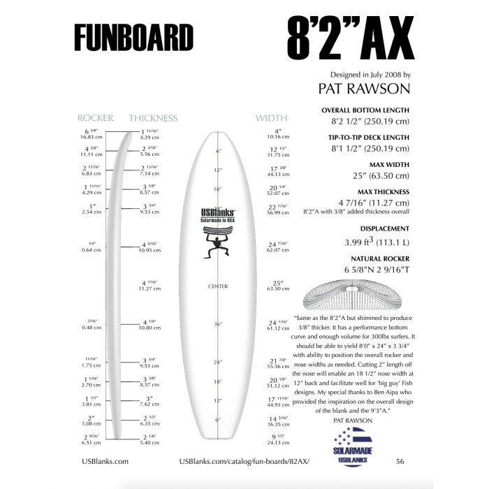 8'2'' AX - Green Density - 1/4'' Dark wood stringer, US BLANKS