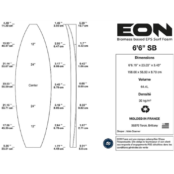 Pain EPS 6'6'' Shortboard / Fish - non latté, EON FOAM