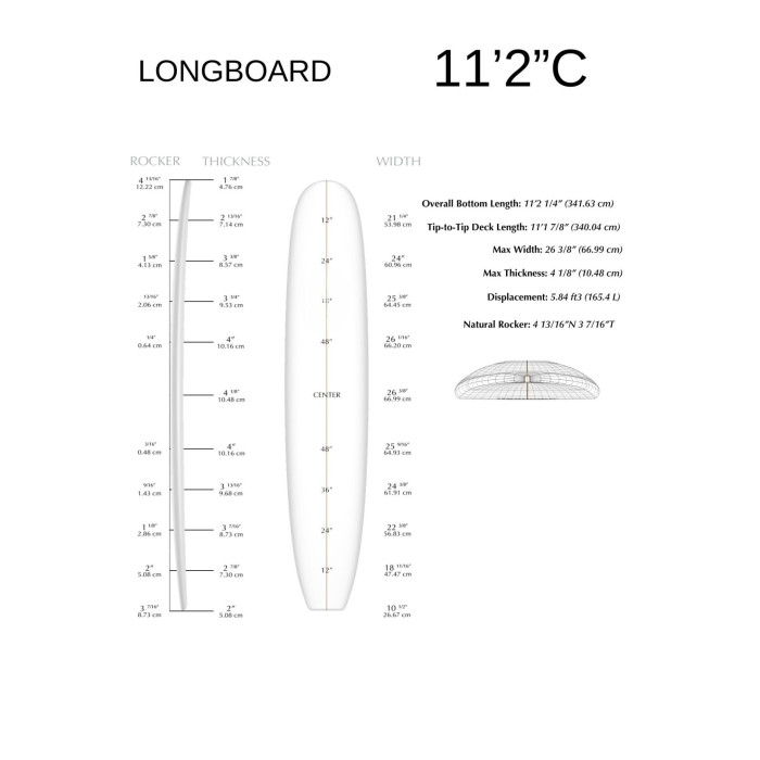 11'2'' Agave Blank - 11'2'' x 26.4'' x 4.6'' - longboard glider, GROW BLANKS