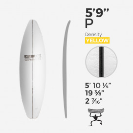 5'9'' P Shortboard - CT Foam Yellow Density - 1/8'' - 3 Ply Black/Black/Black stringer, US BLANKS