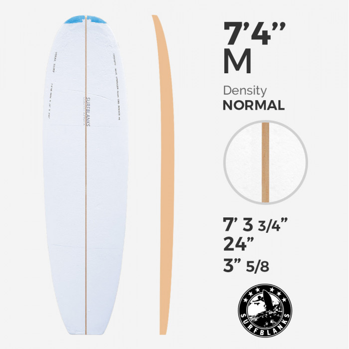 7'4'' MM Egg / Evolutive - Blue Density - 6mm Obs stringer, SURFBLANKS