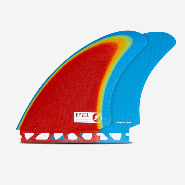 Twin fins- Pyzel Bobcat Fiberglass Rainbow, FUTURES.