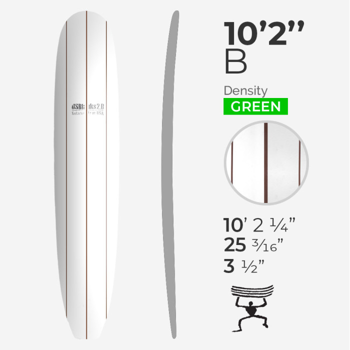 10'2'' B Longboard - Green Density - 3 lattes Dark wood, US BLANKS