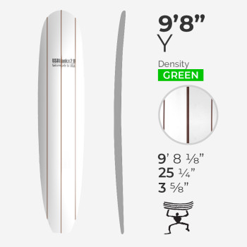 9'8'' Y Longboard - Green Density - Dark wood triple stringers, US BLANKS