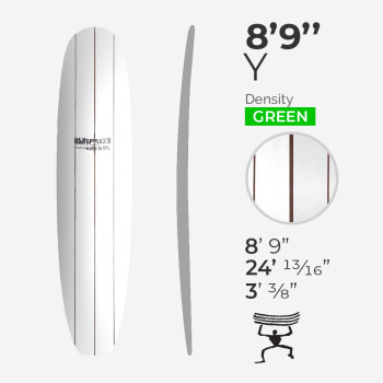 8'9'' Y Longboard - Green Density - Dark wood triple stringer, US BLANKS