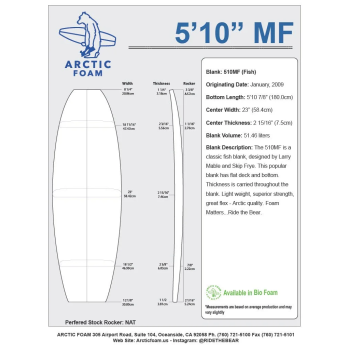 5'10'' MF Fish - Green Density - 1/8 Dark Brown Thermo Basswood stringer, ARCTIC FOAM