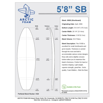 ARCTIC Foam 5'8'' SB - Yellow light Density - 1/8"