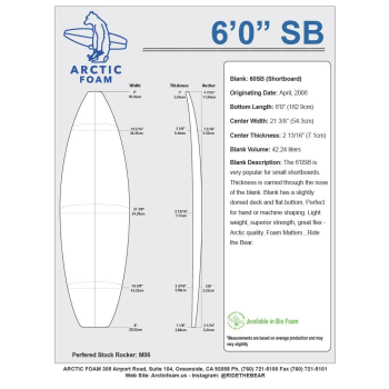 Pain de mousse 6'0'' SB Shortboard ARCTIC Foam - SHORTBOARD - VIRAL Surf for shapers