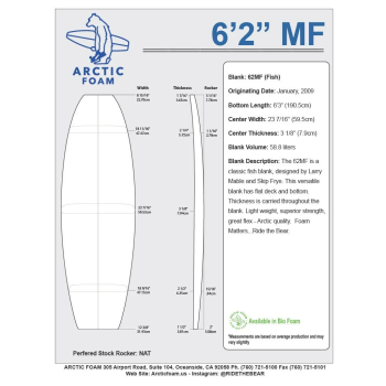 6'2'' MF Fish - Green density - costilla 1/8'' Dark Brown Thermo Basswood, ARCTIC FOAM