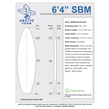 Foam de surf 6'4'' SBM Shortboard ARCTIC Foam - SHORTBOARD - VIRAL Surf for shapers