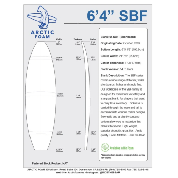 Surfboard blank 6'4'' SBF Shortboard ARCTIC Foam - SHORTBOARD - VIRAL Surf for shapers