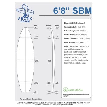 Pain de mousse 6'8'' SBM Shortboard ARCTIC Foam - SHORTBOARD - VIRAL Surf for shapers
