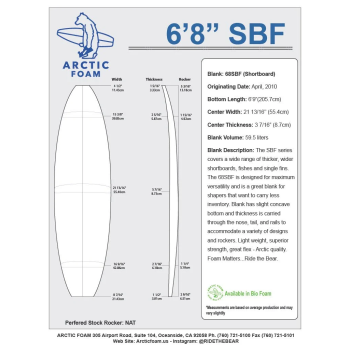 6'8'' SBF Shortboard ARCTIC Foam