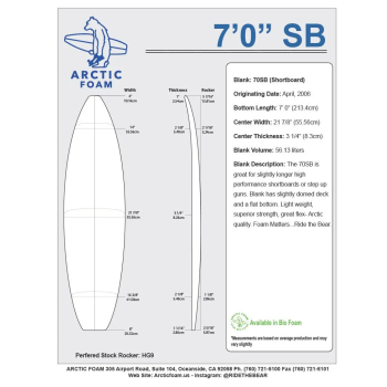 Surfboard blank 7'0'' SB Shortboard ARCTIC Foam - SHORTBOARD - VIRAL Surf for shapers