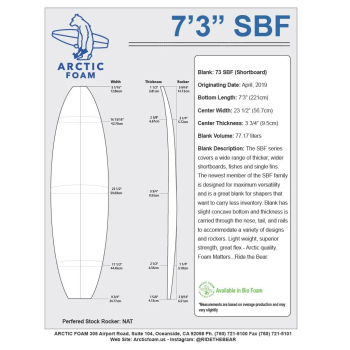 7'3'' SBF - Green Density - latte 3/16'' Dark Brown Thermo Basswood, ARCTIC Foam