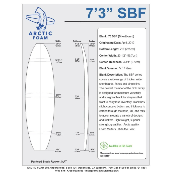 7'2'' F Fish - Green Density - costilla de 3/16'' Dark Brown Thermo Basswood, ARCTIC Foam